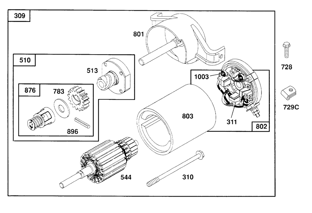 Electric Starter Diagram and Parts List for 260772-0023-XX  Briggs and Stratton Engine